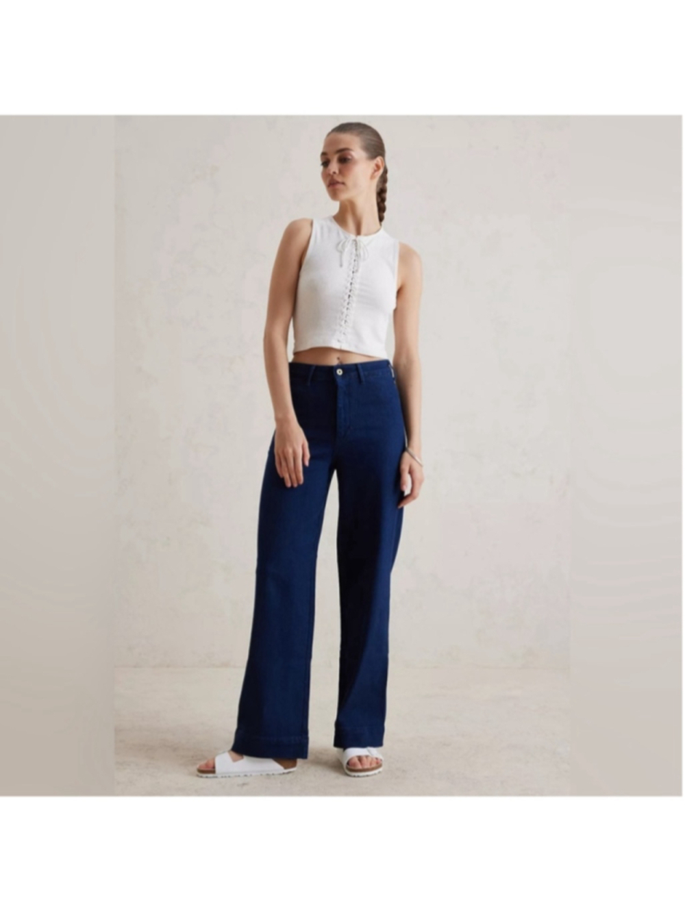 Anthropologie Pilcro The Skipper Long High-Rise Jeans wide leg dark denim sz 32